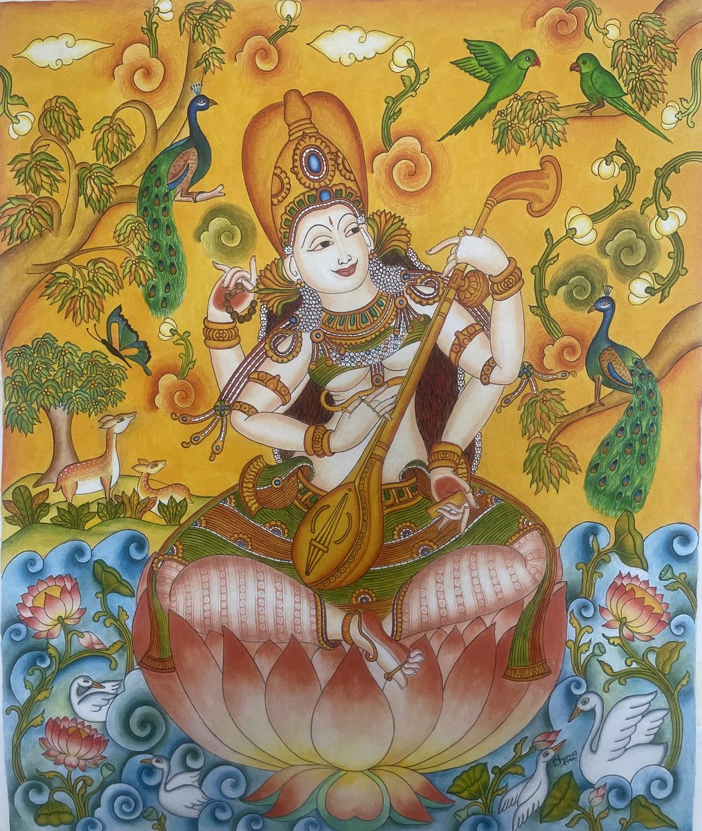 Saraswati — Kerala Mural by Dhanya Unnikrishnan